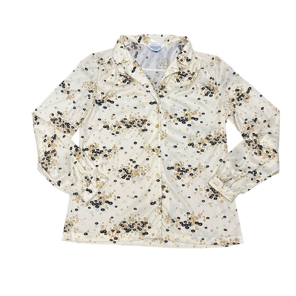 True Vintage Sears 60s 70s Perma-prest Floral Button Up Blouse‎ Fits Medium